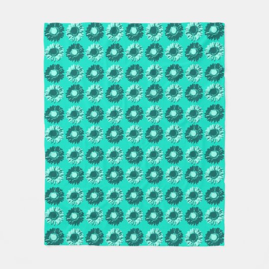Pop Art Daisies - Turquoise, Aqua en Blauwgroen Fleece Deken (Voorkant)