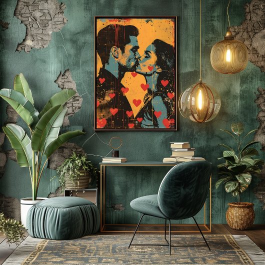 Pop Art de Amor: Beso Romántico Foto Afdruk