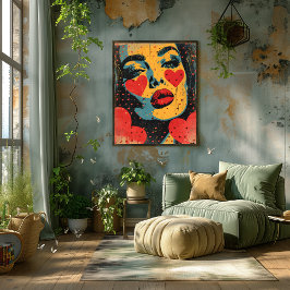 Pop Art de Rostro con Corazones Foto Afdruk