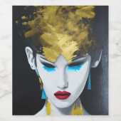 Pop Art Decor in Gold en Turquoise Wijn Etiket (Enkel label)