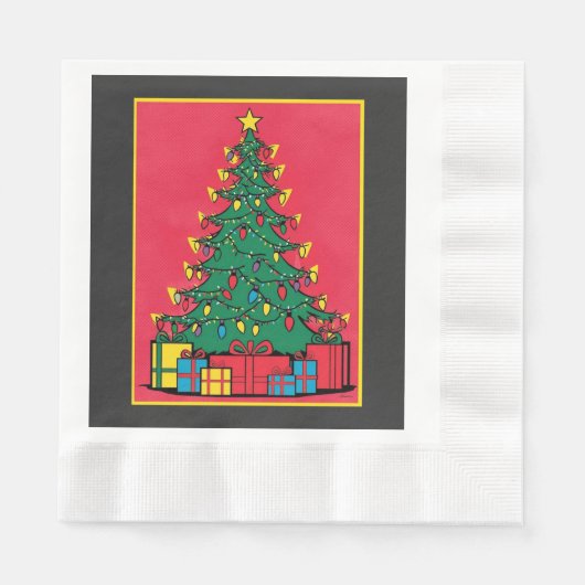 Pop Art Design van een kerstboom met Cadeaus Servet (Voorkant)