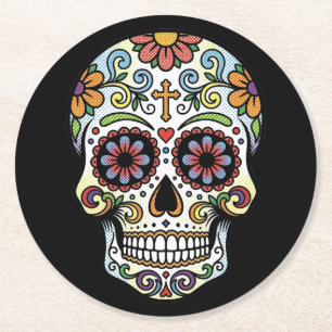 Pop Art Dia de los Muertos Suiker Schedel Strip Ronde Kartonnen Onderzetter