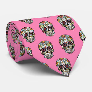 Pop Art Dia de los Muertos Suiker Schedel Strip Stropdas