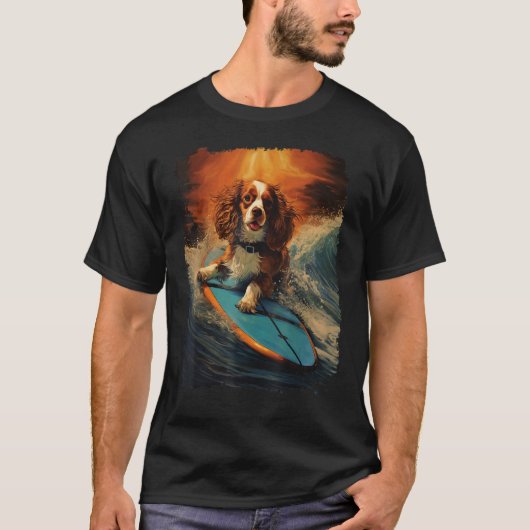 Pop Art Dog Cavalier King Charles Spaniel Surf T-shirt (Voorkant)