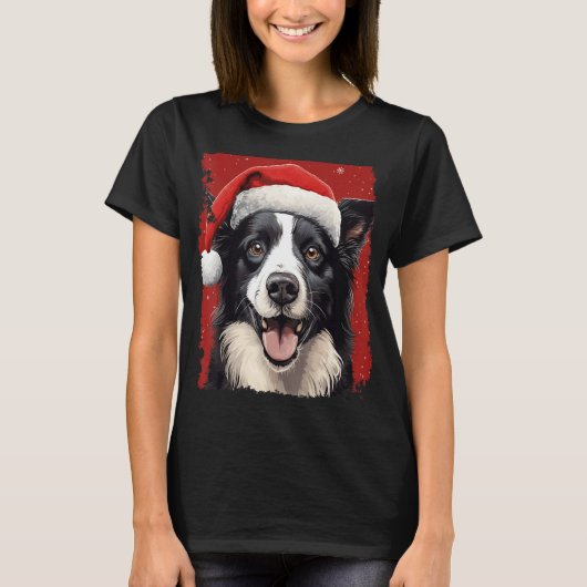 Pop Art Dog Christmas Border Collie T-shirt (Voorkant)