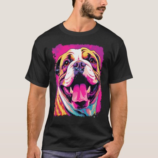 Pop Art Dog English Bulldog Roze T-shirt (Voorkant)