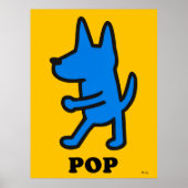 Pop Art Dog Poster – Blauw Silhouet op Geel (Voorkant)