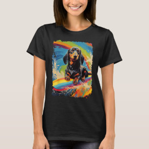 Pop Art Dog Teckel Paddle Board Surfen T-shirt