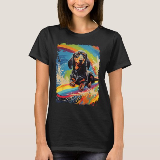 Pop Art Dog Teckel Paddle Board Surfen T-shirt (Voorkant)