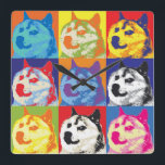 Pop Art Dogehoek Vierkante Klok<br><div class="desc">Dogehoek Shiba Inu in a retro 1970's popart style</div>