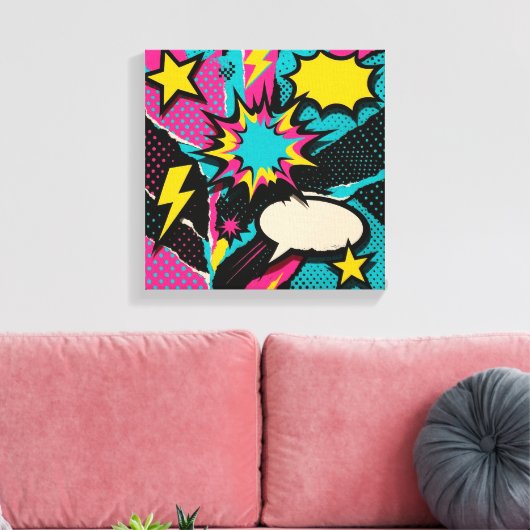 Pop Art Dopamine Collage in Neon Halftone Burst Canvas Afdruk (Insitu (Woonkamer))
