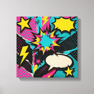 Pop Art Dopamine Collage in Neon Halftone Burst Canvas Afdruk