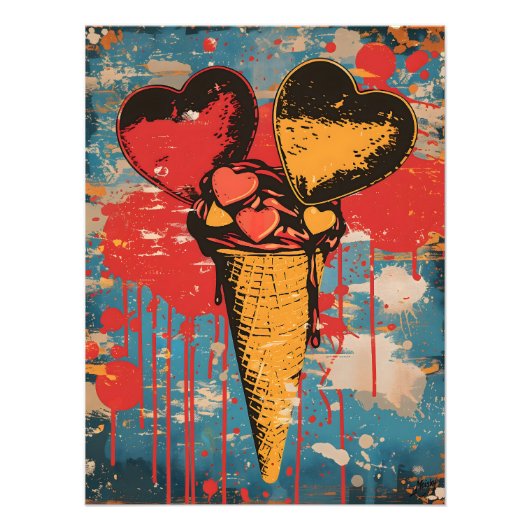 Pop Art Dulce: Helado de Corazones Foto Afdruk (Voorkant)