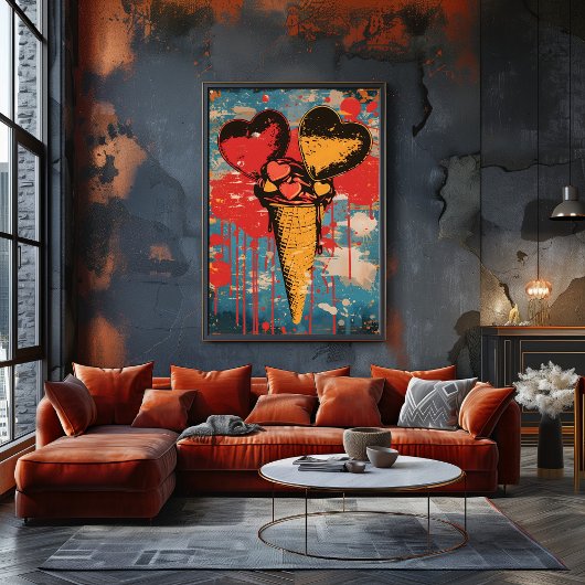 Pop Art Dulce: Helado de Corazones Foto Afdruk
