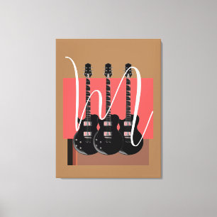 Pop Art Electric Guitar Monogram Initiaal Canvas Afdruk