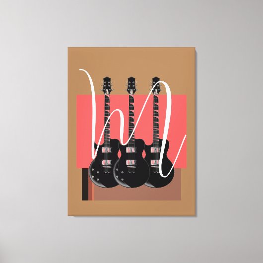 Pop Art Electric Guitar Monogram Initiaal Canvas Afdruk (Voorkant)