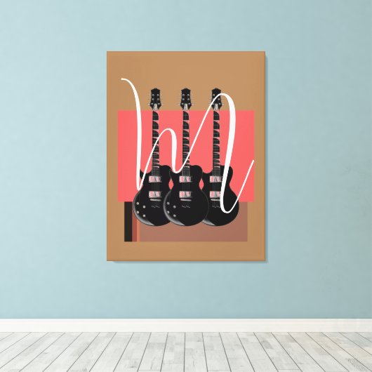 Pop Art Electric Guitar Monogram Initiaal Canvas Afdruk (Insitu (Houten vloer))