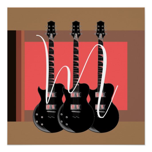 Pop Art Electric Guitar Monogram Initiaal Perfect Poster (Voorkant)