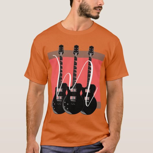 Pop Art Electric Guitar Oranje Monogram Initiaal T-shirt (Voorkant)