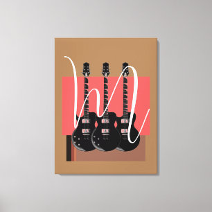 Pop Art Elektrische Gitaar Monogram Initiaal Canvas Afdruk