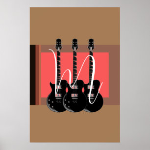 Pop Art Elektrische Gitaar Monogram Initiaal Poster