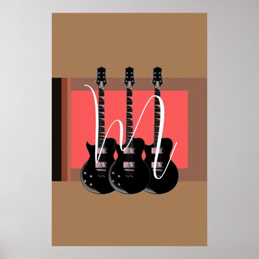 Pop Art Elektrische Gitaar Monogram Initiaal Poster (Voorkant)
