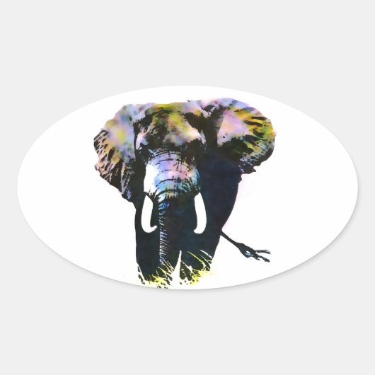 Pop Art Elephant Ovale Sticker (Voorkant)