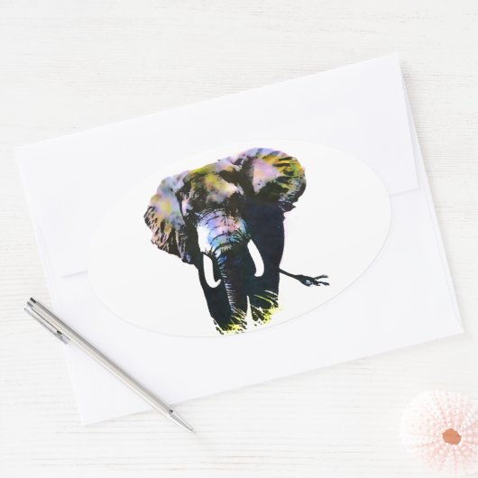 Pop Art Elephant Ovale Sticker (Envelop)