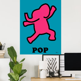 Pop Art Elephant Poster - Dancing Pink op Blauwgro