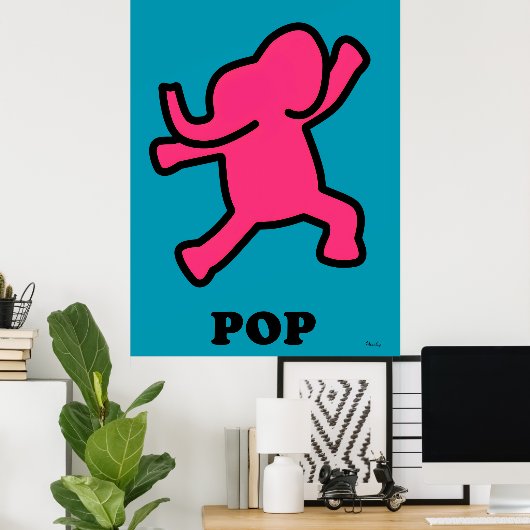 Pop Art Elephant Poster - Dancing Pink op Blauwgro (Thuiskantoor)