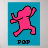 Pop Art Elephant Poster - Dancing Pink op Blauwgro (Voorkant)