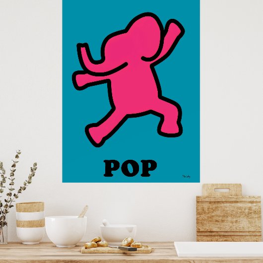 Pop Art Elephant Poster - Dancing Pink op Blauwgro (Keuken)