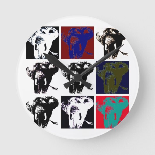 Pop Art Elephants Ronde Klok (Voorkant)