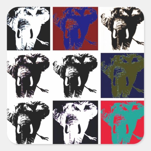 Pop Art Elephants Vierkante Sticker (Voorkant)