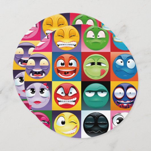 pop art emoji 5.25 x 5.25 Uitnodigingscirkel Kaart (Voorkant / Achterkant)