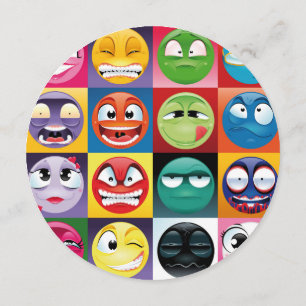 pop art emoji 5.25 x 5.25 Uitnodigingscirkel Kaart