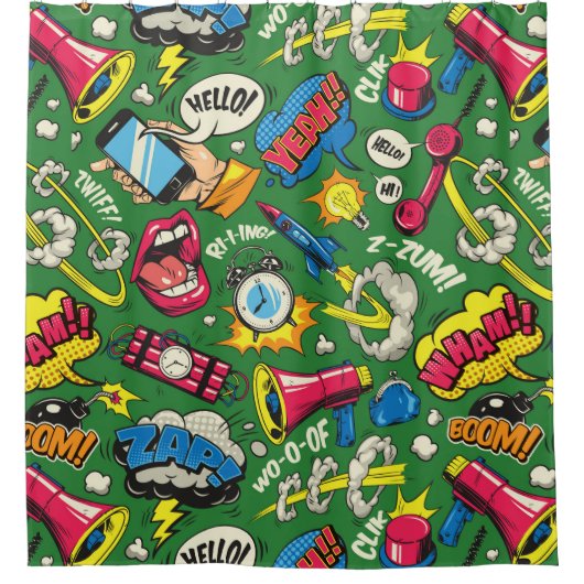 Pop Art Explosion Retro Comic Douchegordijn (Voorkant)