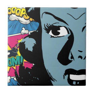 Pop Art Expression in Retro Comic Style Blue Woman Tegeltje