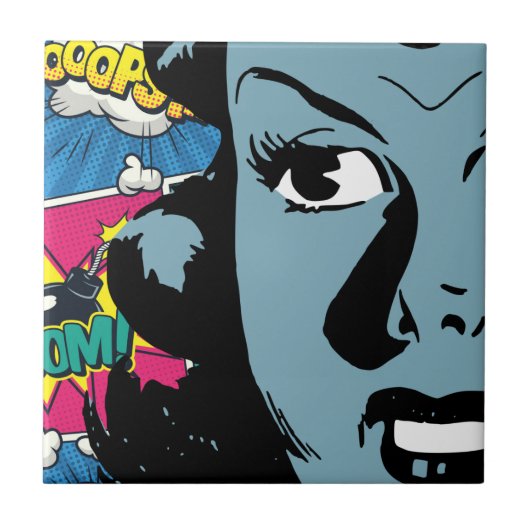Pop Art Expression in Retro Comic Style Blue Woman Tegeltje (Voorkant)