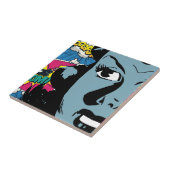 Pop Art Expression in Retro Comic Style Blue Woman Tegeltje (Zijkant)