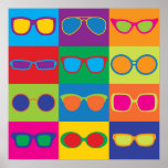 Pop Art Eyeglasses Poster<br><div class="desc">Pop-Kunst gestileerde illustratie van populaire de stijlen van het lijst van eyeglass in een kleurrijk dambord.</div>