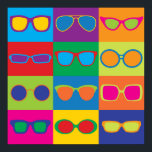 Pop Art Eyeglasses Poster<br><div class="desc">Pop-Kunst gestileerde illustratie van populaire de stijlen van het lijst van eyeglass in een kleurrijk dambord.</div>