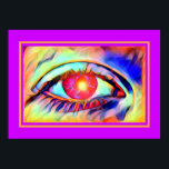 Pop Art Eyes als een vlam gebold Psychedelic Poster<br><div class="desc">Dit is een cool kunstontwerp voor de pop met een psychedelisch oog dat brandt met levendige kleuren en lijkt te lijken op een vlam in de pupil met een oranje lijst en een paarse achtergrond.</div>