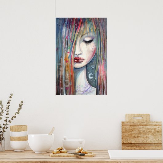 Pop Art Fantasy Woman Asleep Poster (Keuken)