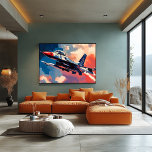 Pop Art Fighter Jet - Soaring Aviation Art Poster<br><div class="desc">Deze dynamische pop art scene is voorzien van een krachtige straaljager die door een kleurrijke lucht zweeft en de sensatie en kracht van de luchtvaart vastlegt. Perfect voor luchtvaartliefhebbers en degenen die geïnspireerd zijn door de vlucht, dit kunstwerk maakt een gedurfde uitspraak in elke kamer. Pas het staartnummer aan, voeg...</div>