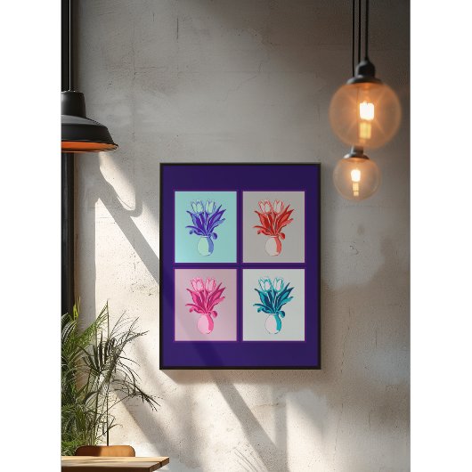 Pop Art Floral Quartet: Levendige tulpen in een va Poster