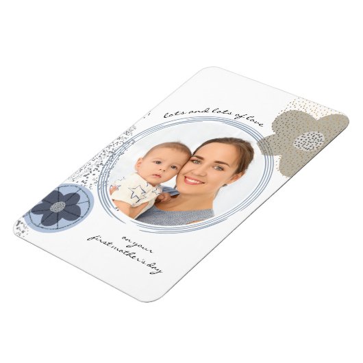 Pop Art Flower Editable Occasion Blue Grey Photo Magneet (Linkerzijde)