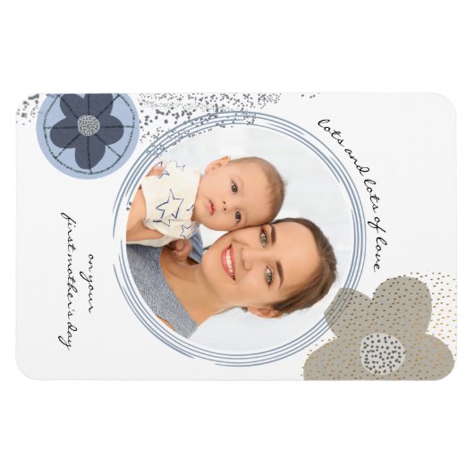 Pop Art Flower Editable Occasion Blue Grey Photo Magneet (Horizontaal)