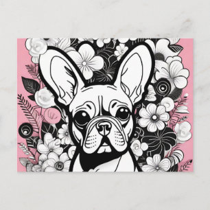 Pop Art Flowers en Franse Bulldog Briefkaart