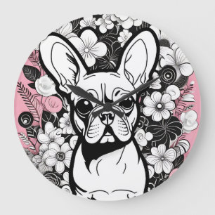 Pop Art Flowers en Franse Bulldog Grote Klok